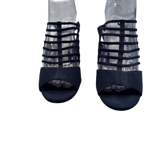 IMPO Size 6.5 Strappy Navy Blue Peep-Toe Heels With Slingback Stiletto Heel - Picture 3 of 12